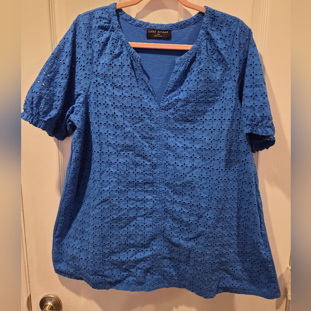 Lane Bryant Vibrant Blue Eyelet Blouse